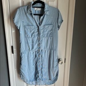 Thread & Supply Light Blue Star Print Chambray Shirt Dress